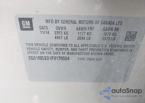 2015 Cadillac Xts Luxury z USA, uszkodzony, nr VIN 2G61M5S31F9176554